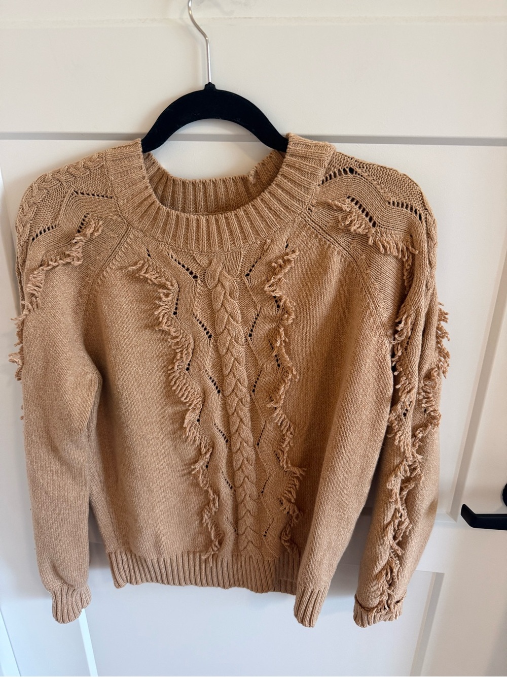Rails Francis Sweater Small Heather Camel Cable Knit Fringe Pullover